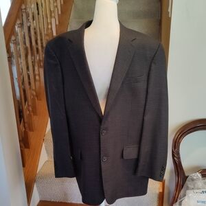 JOS.A.BANK Men's Blazer Char Brown Box Check Silk And Wool Blend 42L